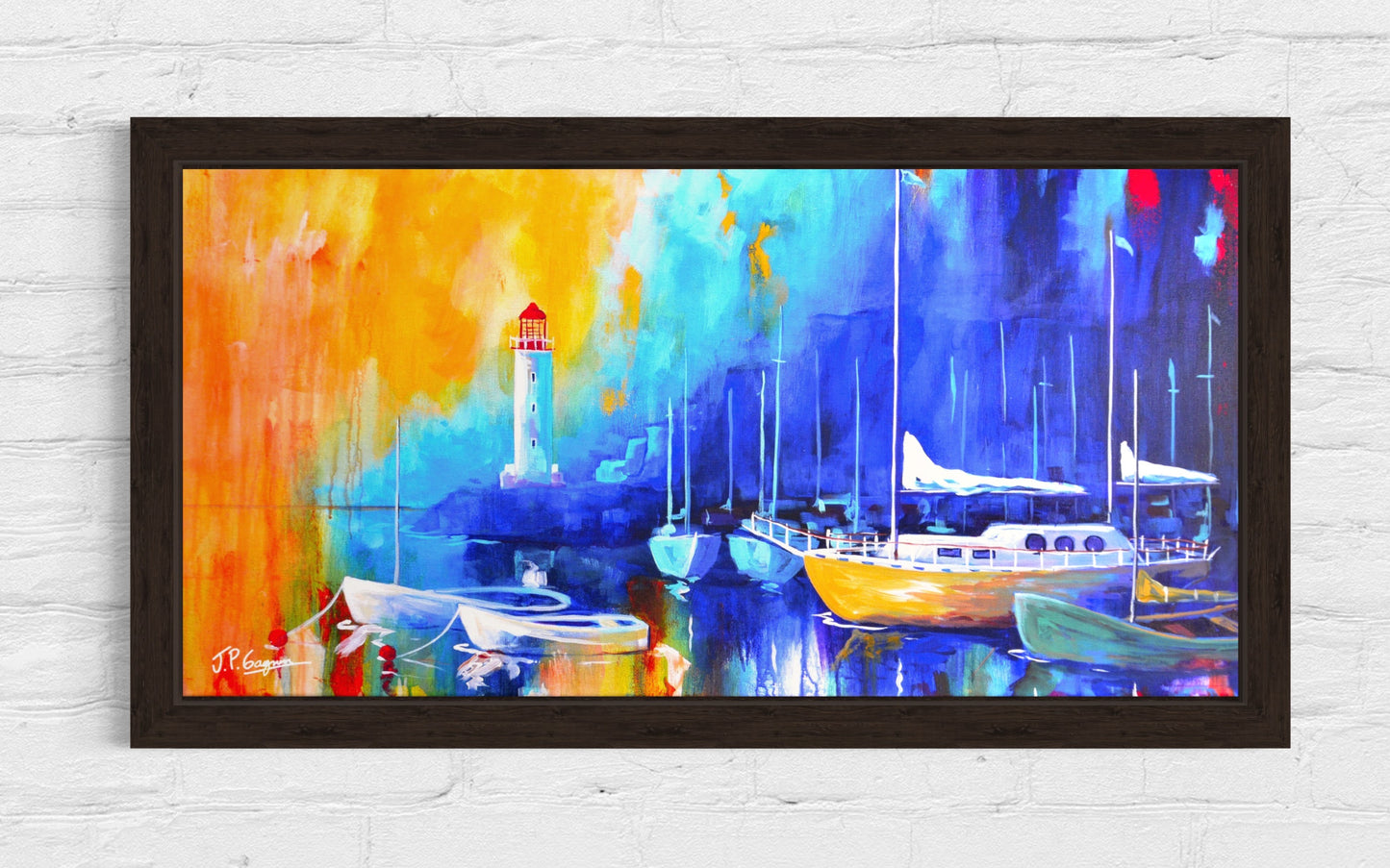 Reproduction on canvas, Sailboat and lighthouse